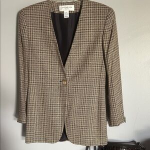 Jones New York Checkered Blazer in Brown and Black